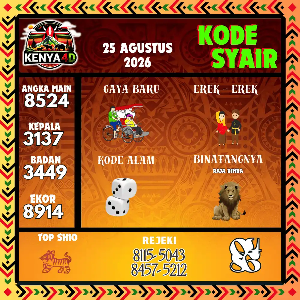 Kode Syair Kenya4D  Pools - Agustus 2026
